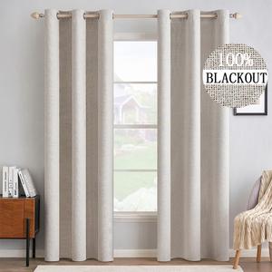 MIULEE 100% Blackout Linen Textured Curtains for Bedroom Solid Thermal Insulated Ivory Grommet Room Darkening Curtains & Drapes Luxury Decor for Living Room Nursery 42 x 90 Inch (2 Panels)