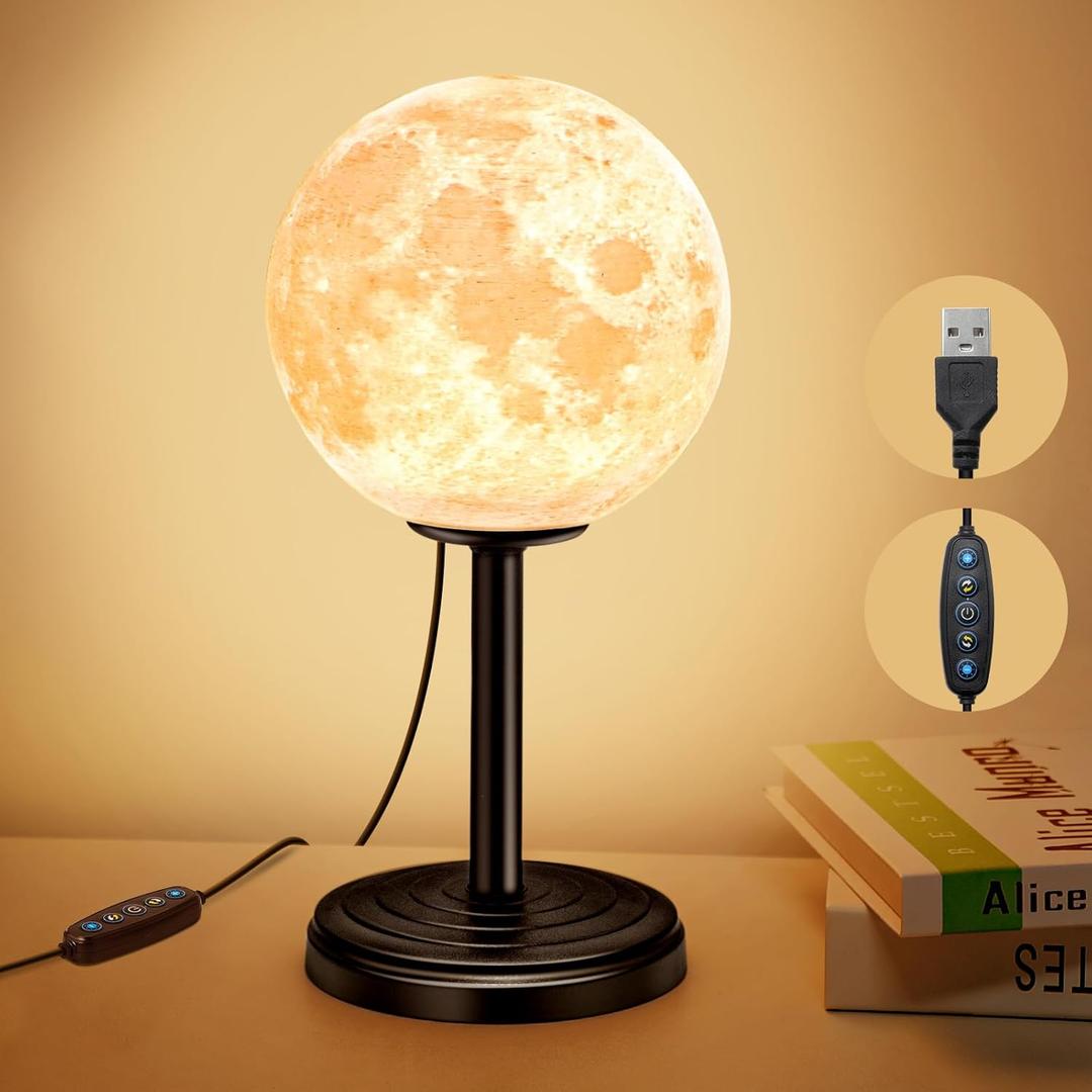 Moon Lamp LED Night Light - Dimmable Bedside Lamps Small Modern Bedroom Lamp LED Desk Light with 25 Lighting Modes 3D Printed Realistic Moon Surface - Perfect for Girls Boys Kids Birthday (Gold)