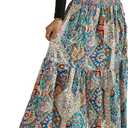 YHYJMY Women's Boho Skirt Elastic High Waist Pleated A-Line Flared Maxi Skirts Womens Flowy Long Skirts (Medium, Green)