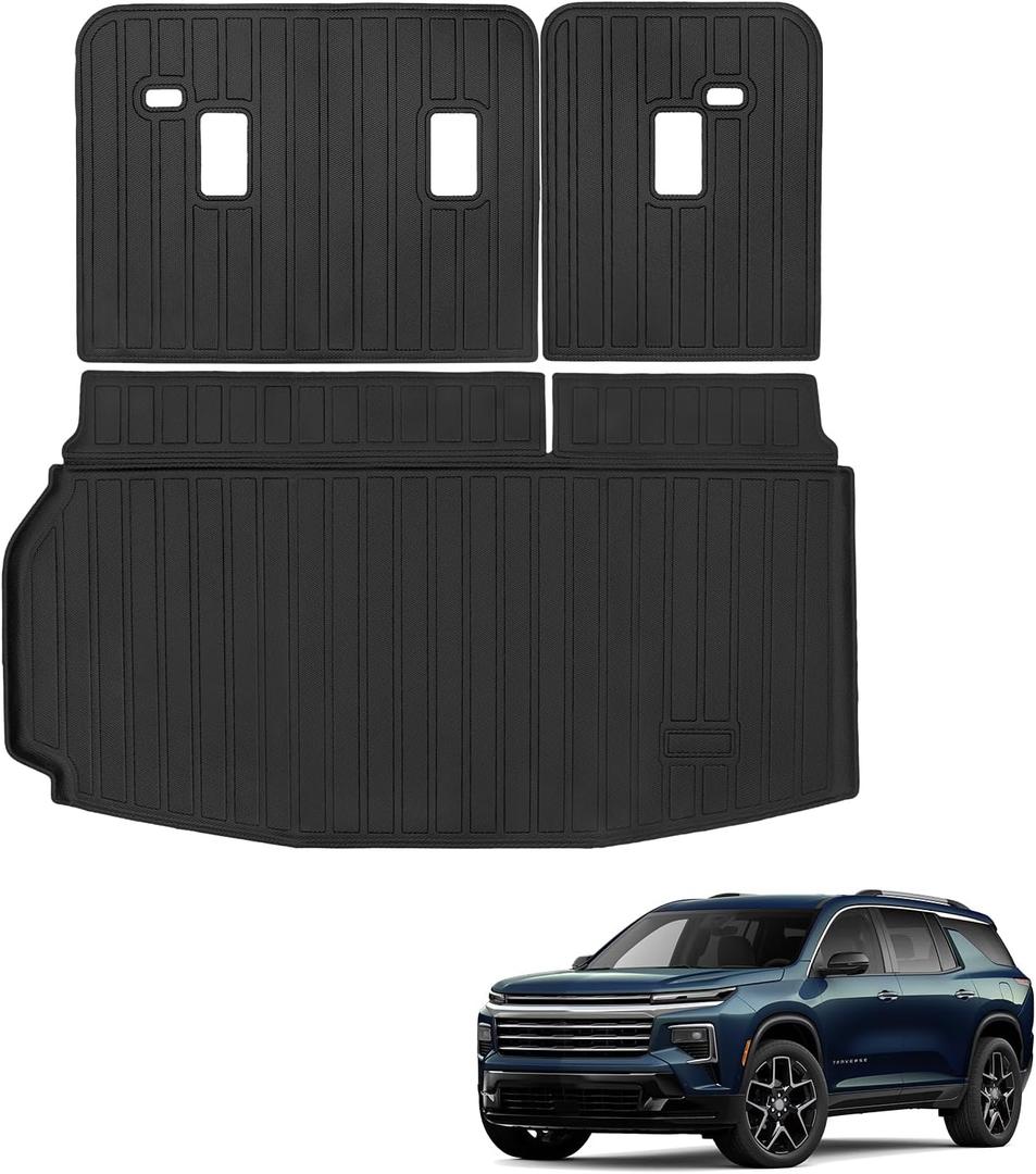 Sze Cargo Mat with Backrest Mats for 2024 2025 2026 Chevy Traverse (NOT 2024 Limited) & 2025 2026 Buick Enclave Trunk Mat TPE Seats Back Mat All Weather Cargo Liner for Chevy Traverse Accessories