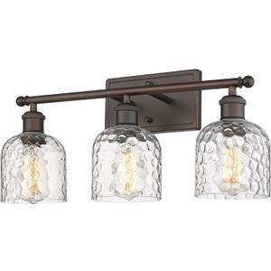 zeyu 3-Light Farmhouse Vanity Light Over Mirror, 21-inch Bathroom Light Fixtures with Hammered Glass Lampshade, Oil Rubbed Bronze Finish, ZJF63B-3W ORB
