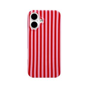 Reezaddin Pink and Red Striped Phone Case for iPhone 16,Cute Aesthetic Retro Vertical Line Stripes Pattern Protective Trendy Cover for Girls Women 6.1 inch
