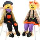 2 Pcs Halloween Scarecrow 60 Inches Pumpkin Scary Scarecrow with Plastic Sitting Ghost Garden Decorations,Figurine Gifts for Halloween Fall Autumn Thanksgiving Outdoor Decor Farmhouse Porch