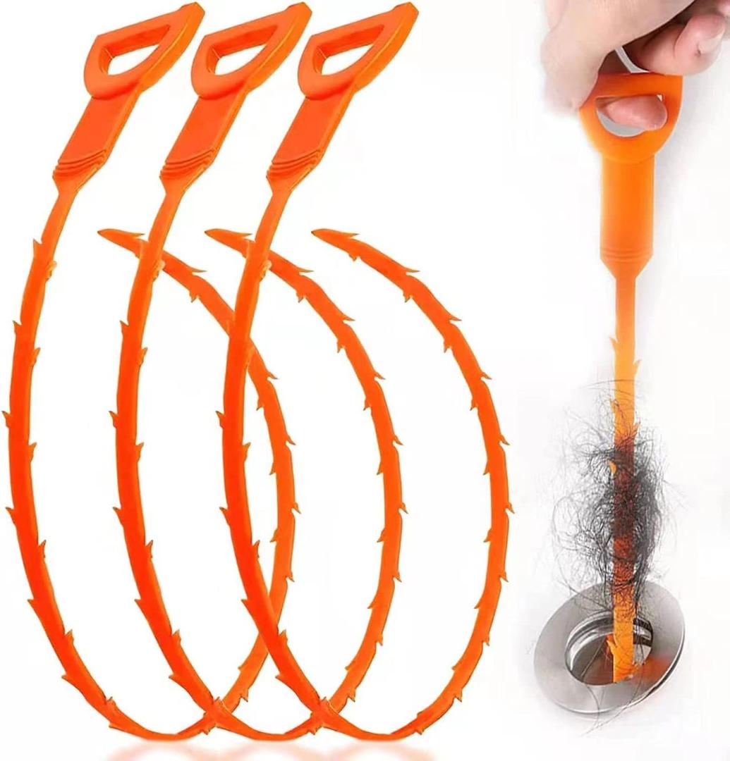 3 Pack 25 Inch Hair Snake Hair Drain Clog Remover Cleaning Tool Drain Opener sink snake Drain Auger Hair Remover Tool For Sewer, Toilet, Shower Kitchen Sink, Bathroom Tub
