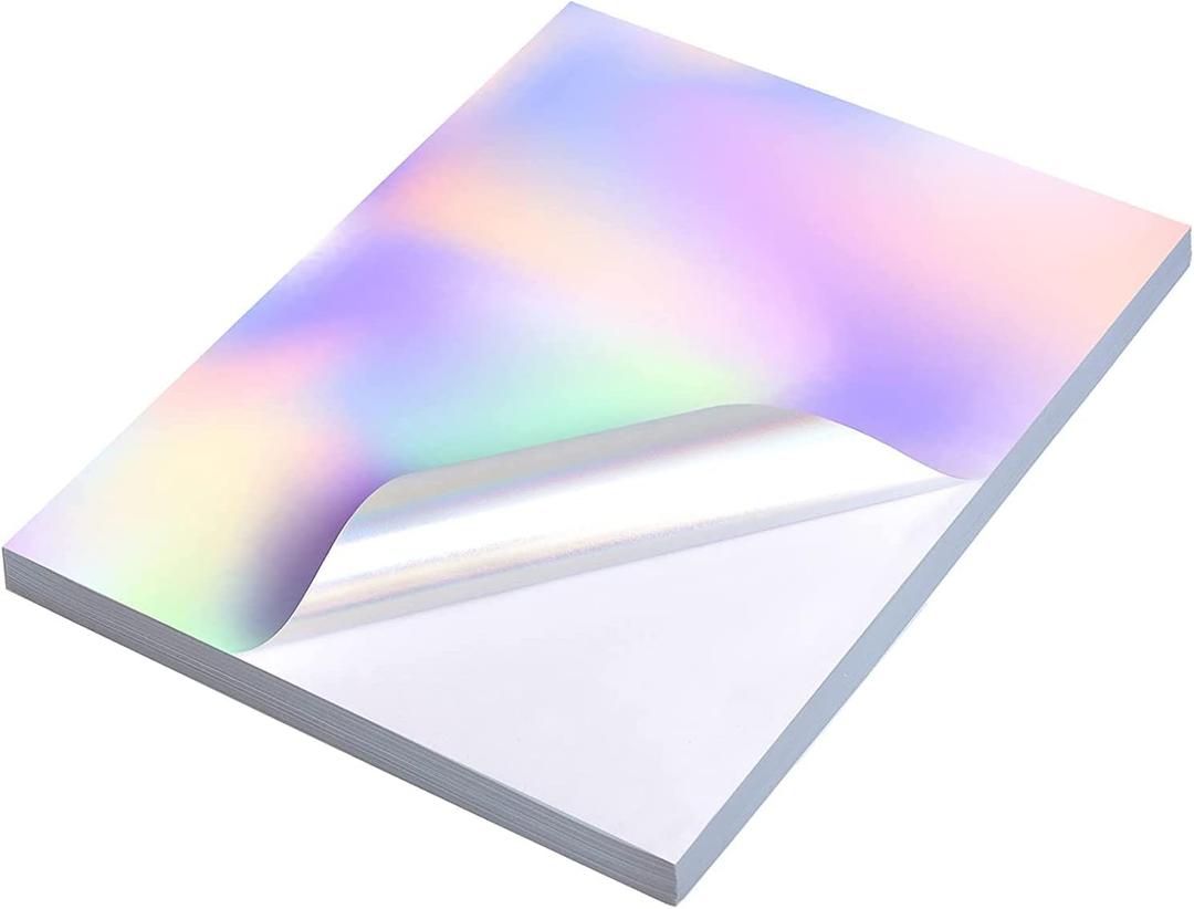 22 Sheets Holographic Sticker Paper 8.5 x11 inch for Inkjet Printer & Laser Printer US letter size Holographic Printable Vinyl Rainbow Sticker Printer Paper Adhesive Waterproof Vinyl