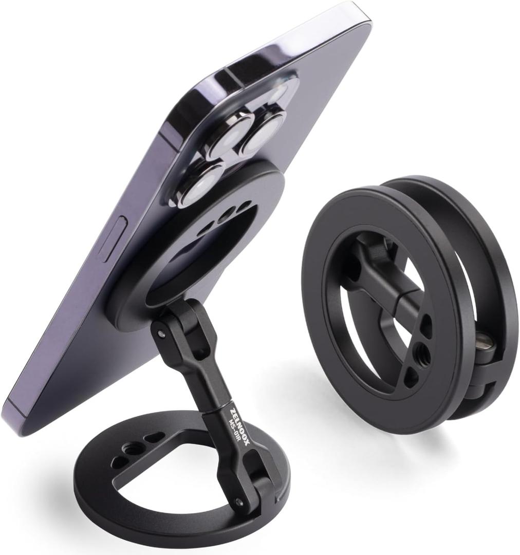 Double Magnetic Ring Phone Holder  Gym Phone Stand | 1/4" Screw Hole | Compatible with iPhone 16/15/14/13/12 Pro Max Series & MagSafe Cases (MS-01R)