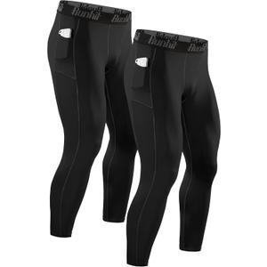Runhit Compression Pants Men Running Tights Leggings Athletic Workout Gym Pants (Small, 2 Pack Pocket :Black)