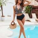 Edelqual Women High Waisted Bikini Sets Two Piece Swimsuit Ruffle Tummy Control Halter V Neck Bathing Suit 2026 Summer (Black, XL)