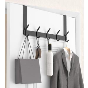 KitchLife Over The Door Hooks Hanger with 7 inches Extended Arms, Fit for 1 3/8" Doors, J18U, Bathroom Towel Rack Organization, Thickened 1 Pack Double Hook, Matte Black