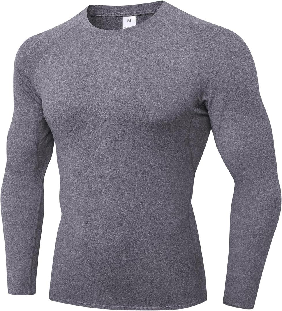 Men's Compression Shirts Long Sleeve Athletic Workout T-Shirt Running Cool Dry Tops Active Base Layer Undershirts (XXL)