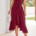 RETTYGARDEN Women's 2026 Summer Cross Midi Dress Casual Boho Deep V Neck Short Sleeve Ruffle Hem Split Beach Long Dresses (Red, S)