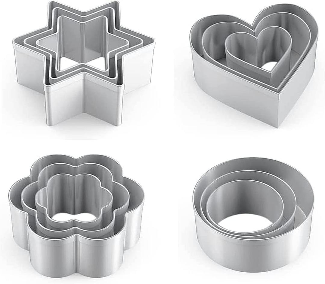 Heart Cookie Cutters Set - Star Cookie Cutter Stainless Steel Round Biscuit Cutter Heart Small Star Cookie Cutters Mini Flower Molds Cutter for Baking (12 Round Heart Flower Star Cookie Cutters) (5 x 5 x 0.5 inches)