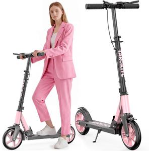 TaroKitc Kick Scooter for Kids 8-12, Teens & Adults | 240 LBS Max Load, Hand Brake & Bell, Lightweight, Foldable 8-Inch Big Wheel Scooter with 4 Adjustable Height Levels | Park Rides & Commuting