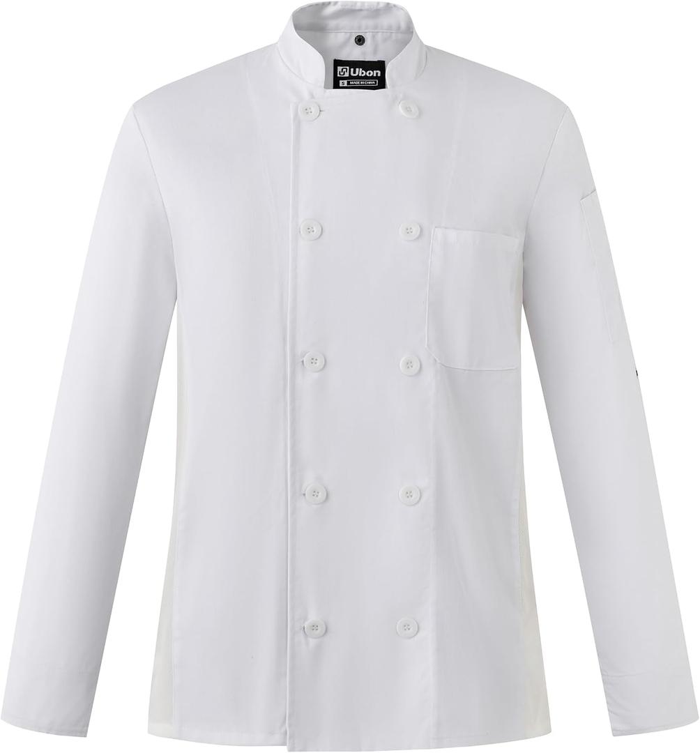 Ubon Men's Chef Coat Jacket with Side Vents, M