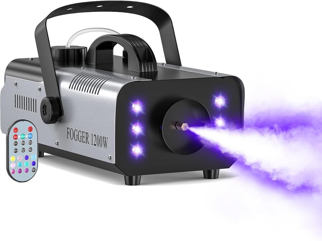 1200W Fog Machine Outdoor Indoor, 6000CFM Smoke Machine with LED Lights, Fog Machine Halloween with Wireless Remote & Auto, Fogger Machine for Wedding Party Stage Events