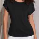 OYOANGLE Women's Criss Cross Open Back Sheer Sports Shirts Short Sleeve Crew Neck Workout Tops (Black, M)