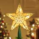 JOIEDOMI 9 inch Lighted PVC Star Christmas Tree Topper, Golden Glitter Swirl Treetop Decorations with 10 Warm White LED, Battery Powered for Home Holiday Xmas Party Indoor Decor