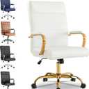 Office Desk Chair,Modern Leather Conference Room Chairs,High Back Home ofiice Chair,Adjustable Height Swivel Executive Computer Chair with Padded Seat and Armrest (White with Gold Frame)