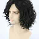 Topcosplay Mens Hair Wig Black Short Curly Fluffy Cosplay Halloween Costume Party Wigs
