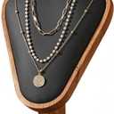 Walnut Color Body Wood Necklace Display Stand with Black Leather Soft Mat Necklace Holder Organizer Desktop Stand for Home Store Dresser-3.3"x5.8"x8.4"