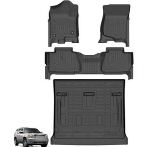 Floor Mats for 2007-2014 Chevrolet Tahoe & GMC Yukon Bench (NOT fit Yukon XL or Hybrid), 8 Seats, TPE All Weather Floor Liners for Chevy Tahoe Floor Mats, Non-Slip Waterproof Cargo Liner