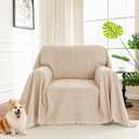 MYSKY HOME Oversized Armchair Couch Cover for 1 Cushion Couch, Chair Couch Covers with Tassel, Washable Sofa Protector, Sofa Covers Sofa Throws Sofa Slipcovers Futon Cover for Pet, Kid, 71"X91", Khaki