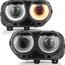 Halogen Headlight Assembly Replacement for 15-22 Dodge Challenger Projector Headlamp (w/o Bulbs, Driver and Passenger Side)