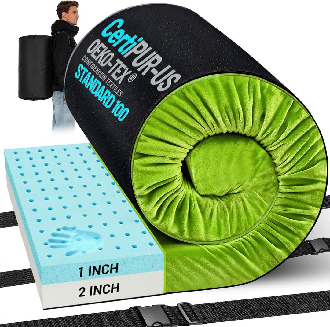 Memory Foam Camping Mattress Pad, Ventilated Breathable Design CertiPUR-US & Oeko-TEX Certified Sleeping Pad Waterproof 3inch Non-Slip Portable Sleeping Camping Mat with Storage Bag for Car Travel