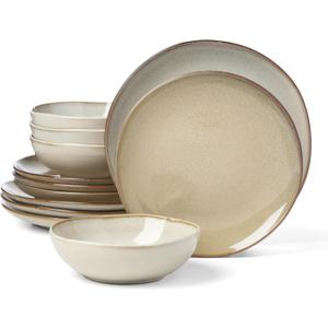 Oneida Organic Shades Oatmeal Stoneware 12-Piece Dinnerware Set for 4 | dishwasher safe | plates and bowls sets for kitchen and dining | 10.25 inch plate, dish set, dishes | 2 inch, 28oz