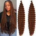 Boho Curly Braiding Hair Honey Brown Deep Ocean Wave Crochet Hair Boho Braids 24 Inch 2 Packs Wavy Havana Curls Braiding Hair Pre Stretched Synthetic Bohemian Crochet Braids Hair Extensions