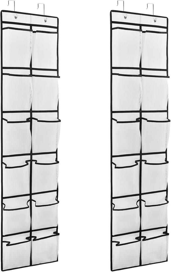 2PK 12 Large Pockets Over Door Hanging Shoe Organizer (White)