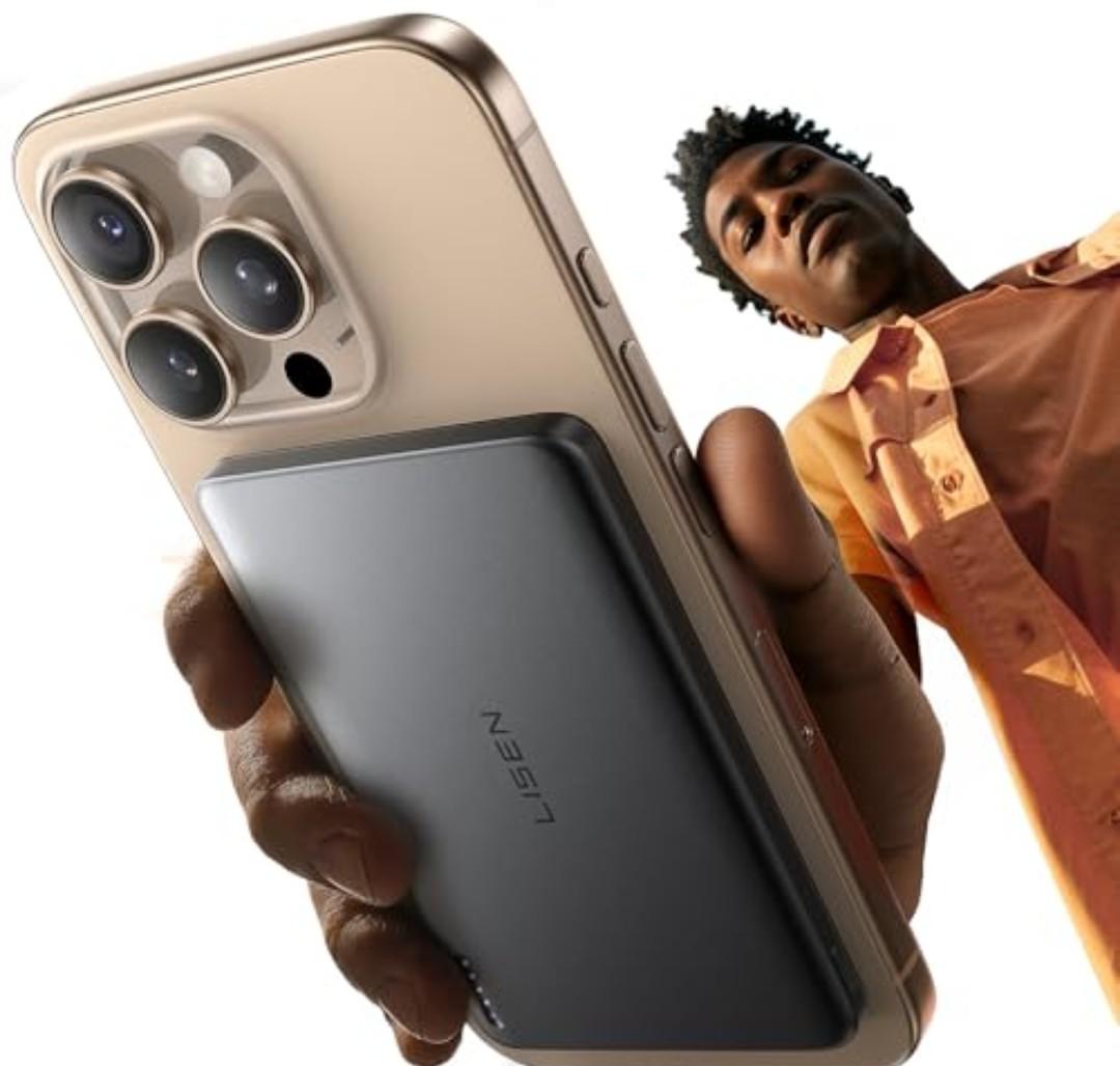 LISEN 0.5‘’ Ultra Slim MagSafe Portable Charger,10000mAh Wireless Card Slim MagSafe Battery Pack iPhone 17 Air Accessories, Magnetic Power Bank for iPhone 17 Pro Max Plus Air/16/15/14/13/12，GlacierGray