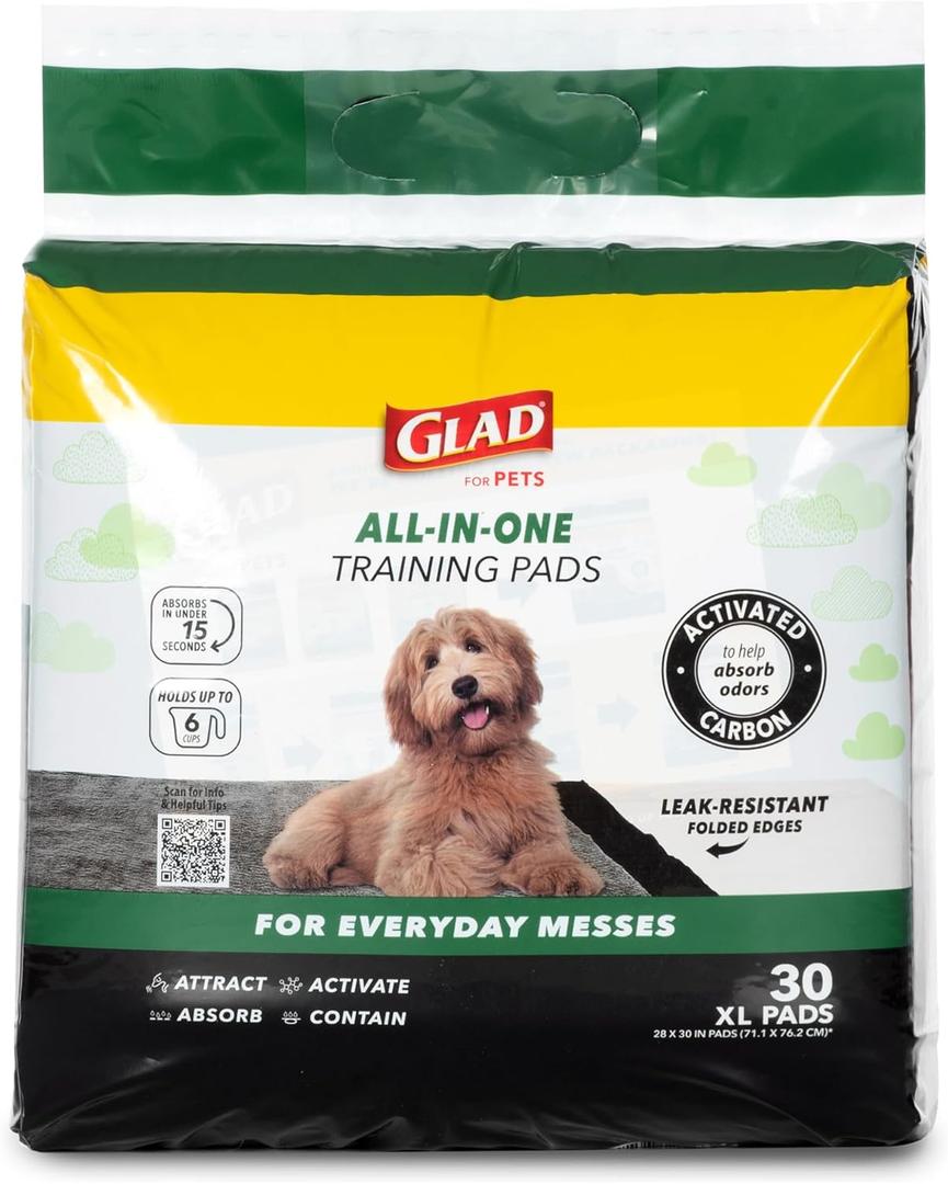 Glad for Pets Extra Large Charcoal Dog Training Pads - Absorbent Disposable Pee Pads for Dogs, Cats & Puppies - Jumbo-Size Potty Pads that Neutralize Urine Instantly - 30 Count Pet Supplies