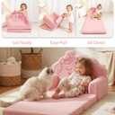 TinyPalsa Kids Couch, Convertible Sofa to Lounger Fold Out, Pink Magical Pony Design Chair for Toddlers 1-3, Gift for Birthday, Movie Night, 48 x 22 inches