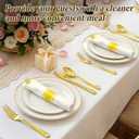Gold Plastic Silverware 50 Guests,Pre Rolled Silverware Set Wrapped Plastic Cutlery Set Include 50 Forks,50 Knives,50 Spoons and 50 Napkins Heavy Duty Disposable Utensils for Party
