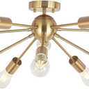 Modern Sputnik Chandelier Lighting 10 Lights Brushed Brass Semi Flush Mount Ceiling Light Gold Mid Century Pendant Lighting by BONLICHT