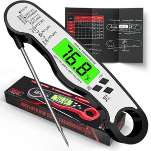 Instant Read Meat Thermometer Digital - Waterproof Food Thermometer with Backlight for Cooking, Grill, Candy, Kitchen & Stocking Stuffers for Men - Black