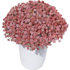 30 Pcs Pink Artificial Baby's Breath Flowers, Lifelike Rubber Fake Gypsophila Bouquets, 8.26" Short Stems with 1350 Blooms for Wedding Centerpieces, DIY Floral Arrangements & Home Decor