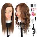 Mannequin Head with 100% Real Human Hair 20-22" Cosmetology Mannequin Head to Practice Hairstyles Bleaching Training Learning Head for Hairdresser With Free Clamp Holder (Brown-W25)