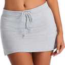 Women's Mini Skorts with Drawstring Mid Waist Side Split Bodycon Y2K Mini Skirt with Shorts (Gray, S)