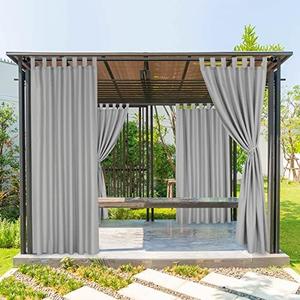 BONZER Outdoor Curtains for Patio Waterproof, Tab Top Weatherproof Outside Curtains for Porch, Pergola, Gazebo, Cabana, Pavilion, 1 Panel, 52x84 Inch, Silver