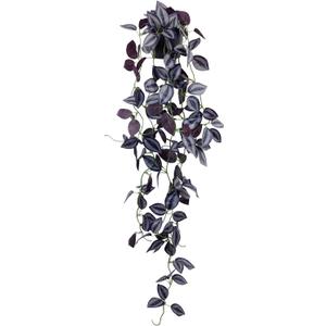 LOYWREE Small Fake Hanging Purple Eyebrow Leaf Plant Artificial Potted Plants Indoor 39-in Long Faux Hanging Vine Plant with Pot for Shelf Home Office and Outdoor Garden Decor (Black Pot)