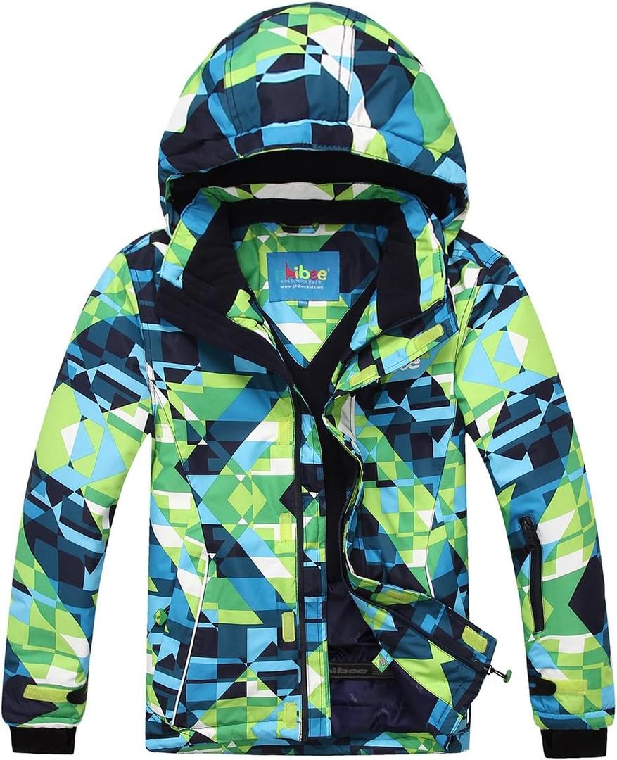 PHIBEE Big Boy's Waterproof Breathable Snowboard Ski Jacket (Print, 6)