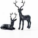 DN DECONATION 2PCS Black Reindeer Figurine Decoration, Small Christmas Resin Deer Statue Sculptures, Simple Black Deer Set for Indoor Home Decor Tabletop Offices Bedroom Living Room Shelf, Gifts
