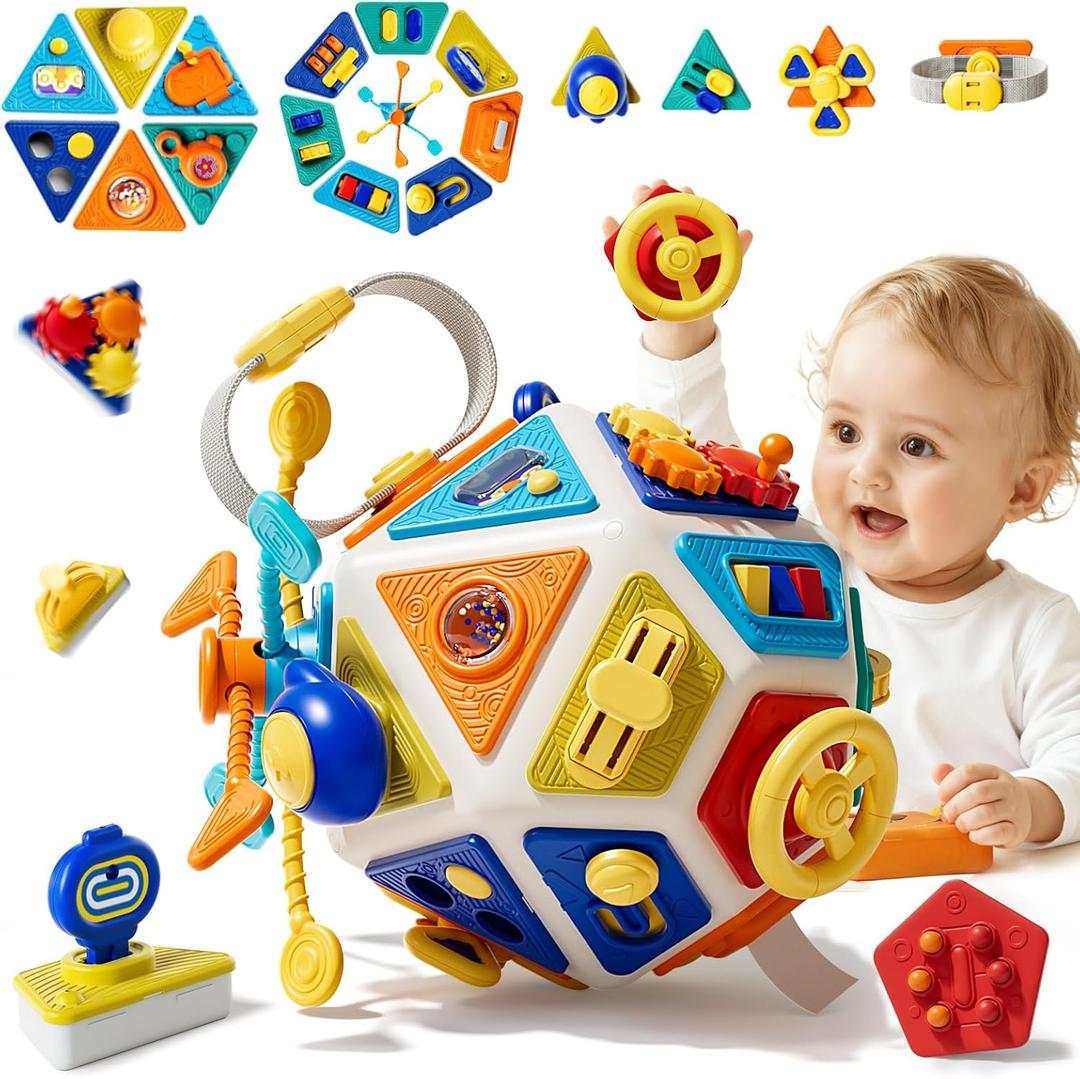 22in1Toddler Busy Board Activity Cube Toys, Montessori Sensory Toy & Travel Leaning for Toddlers, Early Education Active Toy and Fine Motor Skills Development Toy for 1 2 3 Years Old Boys & Girls