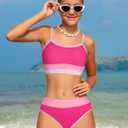 Girls Bathing Suit Color-Block Adjustable Straps Bikini Sets Girls Two Piece Swimsuits with Chest Pad Swimwear, size 13-14 Y