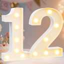 Pooqla Decorative LED Light Up Number Letters, White Plastic Marquee Lights Sign for 12th Birthday Party Wedding Decor, Battery Operated (12)