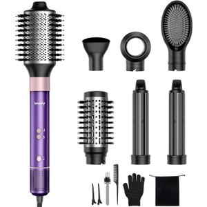 7-in-1 Hair Dryer Brush and 1500W Hair Styler Set  Fast Drying, Curling, Straightening & Volumizing  Hot Air Styling Tool with No Heat Damage  for All Hair Types  Purple