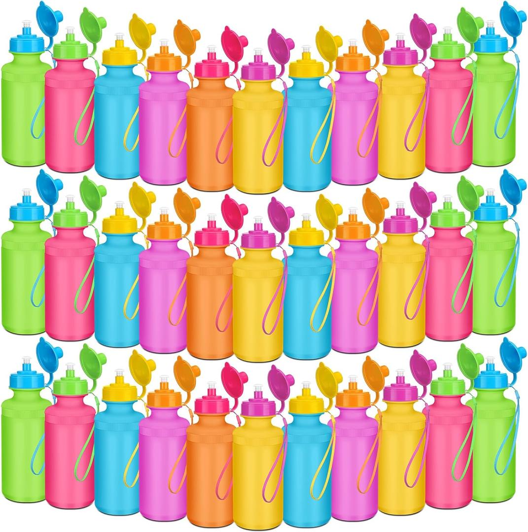 Ziliny 72 Pcs Sports Water Bottles Bulk for Team 20 oz Squeeze Reusable Plastic Water Bottles with Lanyards Blank DIY Cups End of the Year Gifts for Cycling Summer Camp Party Favors