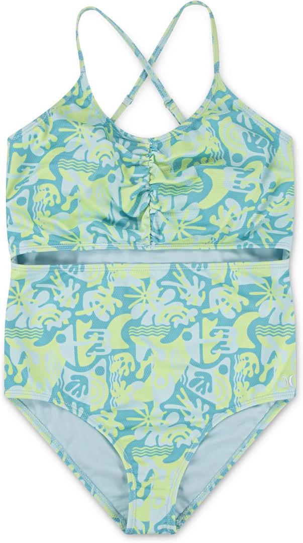 Hurley Girls' 1-piece Cut Out Swim Suit (Turquoise Waves,16)